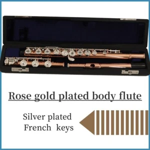Gold Plated Flute in key of C with box, silver keys, rose gold plated - Picture 1 of 8
