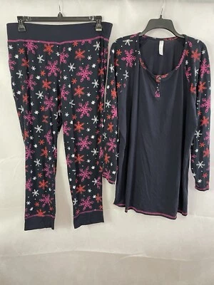 SLEEP By CACIQUE Talla 18/20 Juego de 2 Piezas Mezcla de Algodón Suave Copo de Nieve Azul Oscuro Foto 1 de 4