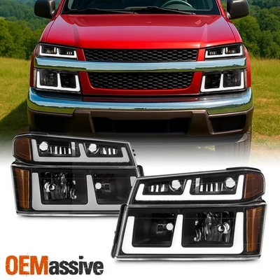 Par de faros negros para Chevy Colorado/GMC Canyon 2004-2012 con tubo LED DRL Foto 1 de 4