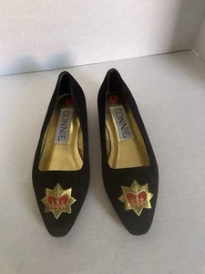 Connie Women's Black Suede with Gold/Red Crown Stitching Ballet Flats Shoe Sz 7 - Picture 1 of 9