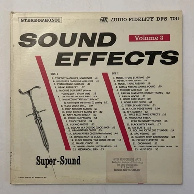 SOUND EFFECTS VOLUME 3 VINYL LP 1962 AUDIO FIDELITY INC DFS 7011 STEREOPHONIC VG - Image 1 of 4