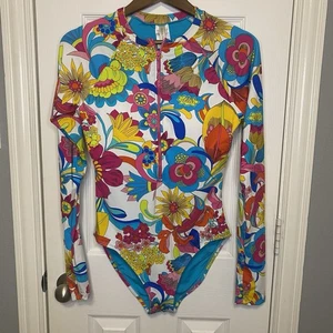 Trina Turk Swim Bathing Paddle Rash Guard Fontaine Floral Art Surf Coverup L NWT - Picture 1 of 3