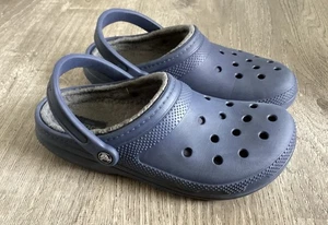 Crocs Shoes Womens 11 Mens 9 Classic Clogs 203591 Gray Rubber Faux Fur Lined - Picture 1 of 12