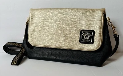 Authentic Versace Parfums Clutch Logo Purse Clutch Chic Wristlet Black Gold - Image 1 of 4