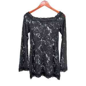 Vintage Victoria's Secret Y2K Floral Lace Sheer Top Dress Size L Black Romantic Goth - Bild 1 von 14