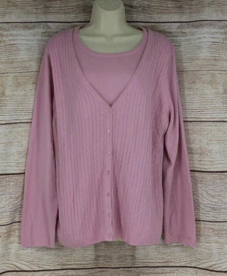 VINTAGE Womens Size Large 16-18 Cable Knit Sweater Layered Pink - Image 1 of 4