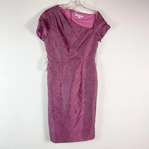 Kay Unger NWT Caitlyn Asymmetrical Neckline Jacquard Midi Dress Purple Size 6 - Picture 1 of 7