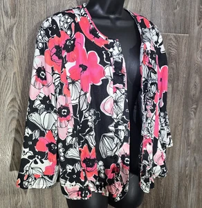 Kim Rogers Damen L Floral Leinenmischung Jacke Bolero Cropped Rosa Schwarz Weiß - Bild 1 von 11