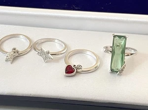Job Lot X4 Signed Swan Swarovski Rings Heart Star Charm Green Glass Statement - Picture 1 of 12