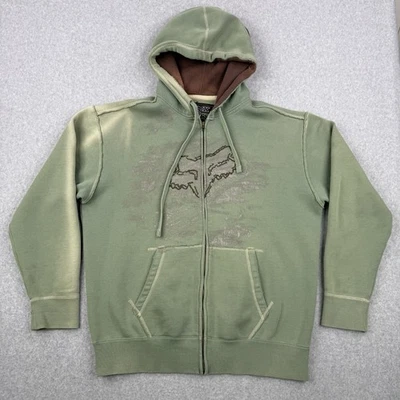 Moletom com capuz vintage Fox Racing masculino GG verde Y2K zíper completo capuz térmico desgastado - Imagem 1 de 4