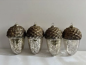 "4 adornos de bellota de vidrio mercurio oro plata brillo estilo bola superior 5,5""" - Imagen 1 de 9