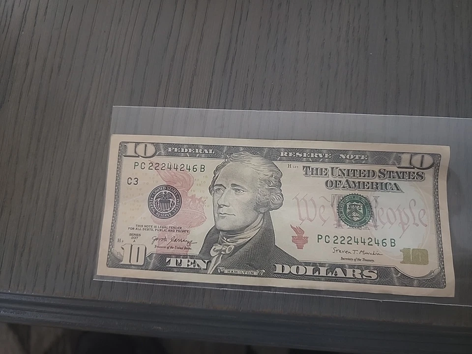 2017 $10 Dollar Bill Note Fancy Repeating Serial Number PC 22244246 B - Image 1 of 4