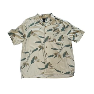 Statements Tropical Print Neutral Tan/Beige Silk Camp Shirt, Size XXL - Picture 1 of 11