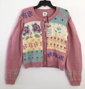 Tach Anthropologie Cardigan Maglia Jacquard Multicolore Maglione Lana Fatto a Mano M �� - Foto 1 di 2