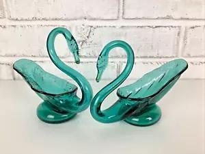 Vintage Viking Hand Blown Green Art Glass Swan Candy Dish Set - Picture 1 of 13