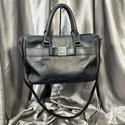 Kate Spade Black Leather Primrose Hill Goldie Bow Satchel Crossbody Designer Bag - Image 1 of 4