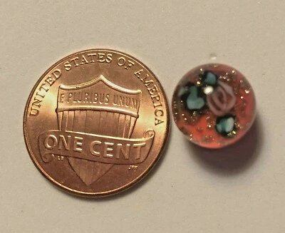 ONE Czech Glass Ball Button Paperweight Red Pink Green Just Over 3/8" 10mm 9628 - Image 1 of 4