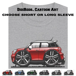 Camiseta DigiRods Mini Cooper Countryman Vista Lateral Borde Blanco Dibujos Animados Coche Gris - Imagen 1 de 7