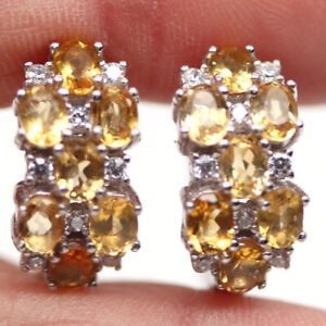 Unheated Golden Yellow Citrine & Cubic zirconia 925 Sterling Silver Earrings