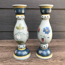 VTG PAIR OF SIGNED TRACY PORTER HAND PAINTED Strawberry WOOD 10” CANDLESTICKS 95