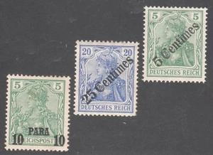 ALEMANIA, OFICINAS PAVO SELLOS #25, 55, 57 — (3) CON RECARGO -- 1903 -- SIN USAR - Imagen 1 de 2