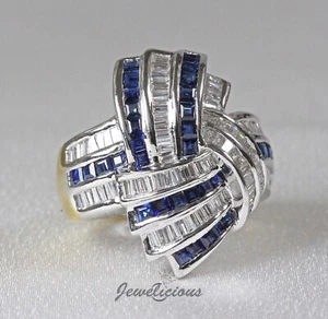 18K 2 Tone Gold Natural Diamonds and Sapphires Large Bow Cocktail Ring - Picture 1 of 9