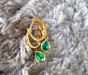 Pendiente de aro enchapado en oro de 14k pendiente de aro de esmeralda pendiente de plata de ley 925 - Imagen 1 de 5
