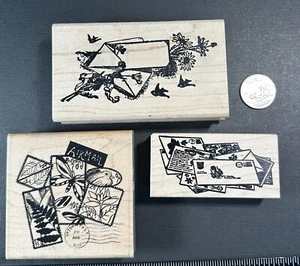 Vintage Faux Postage, Postal Themed, Wood-mounted Rubber Stamp Lot Of 3 - Picture 1 of 5