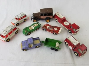 LOT OF 8 Vintage TootsieToy Metal cars fire truck race car trailer van etc. 4" - Picture 1 of 11