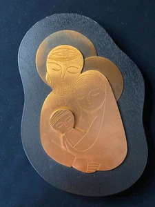 MCM Jesus Mary & Joseph Coppercraft Guild Copper Wood Wall Hanging Plaque 8” - Picture 1 of 6