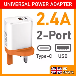2-Port Charger Power Adapter Plug Type-C + USB-A Ports 2.4A Universal UK Mains - Picture 1 of 5