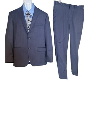 DKNY 100% Wool Natural Stretch Blue 2 Button Cuffed Suit 44 Jacket  36x28.5 Pant - Image 1 of 4