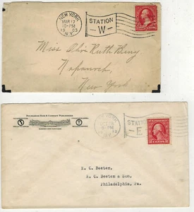 EARLY 1900s FLAG CANCELS SET OF 2 NEW YORK STATION W 1912 & STATION F 1903 - Picture 1 of 1
