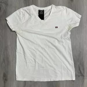 Vintage Polo Jeans Co. Ralph Lauren V Neck Shirt Women’s Medium White Logo Flag - Bild 1 von 5
