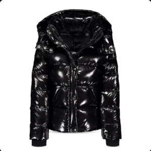 Classic Black Puffer Leather Jacket With Hoodie Available in All Sizes - Picture 1 of 3