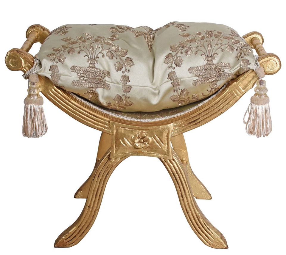 Baroque Stool Seat Gondola Stool Antique Stool Baroque Footrest Bench Gold - Image 1 of 4