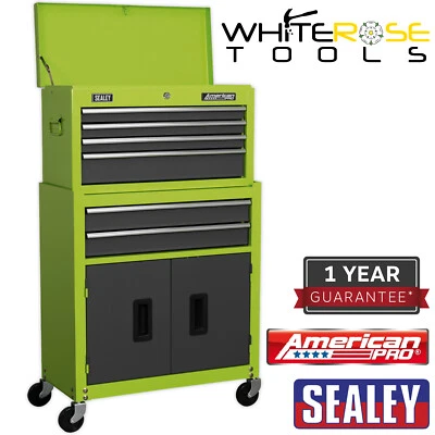 Combinación de cabina enrollable Sealey American Pro Topchest 6 cajones verde/gris alta visibilidad Foto 1 de 4