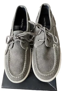 Náutica Mens Boat shoes 8 Gray Canvas Spinnaker Loafers New - Picture 1 of 6