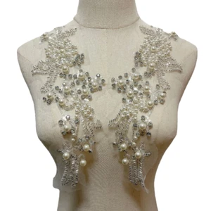 Toppa da ricamo floreale perline applique pizzo paillettes finiture abito da sposa cucito - Foto 1 di 12