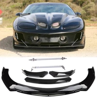 Kits divisores de labios de parachoques delantero negro brillante y varillas de puntal para Pontiac Firebird Foto 1 de 4