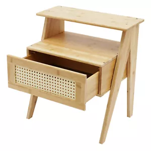 Bamboo Nightstand, End Table with Drawer, Bedside Table Sofa Side for Bedroom - Picture 1 of 24