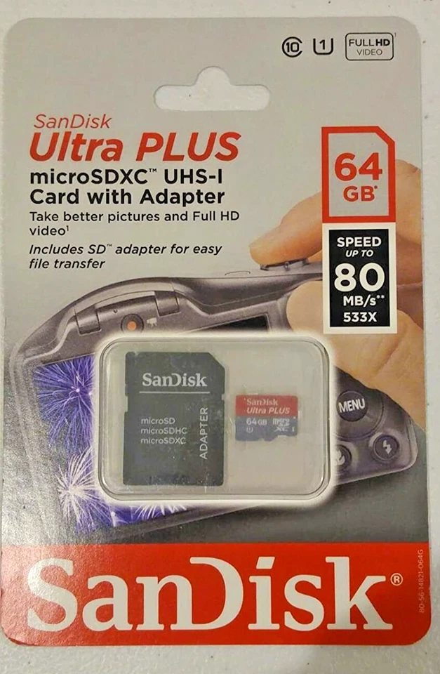 SanDisk Ultra Plus 64gb microSDXC Memory Card With Adapter