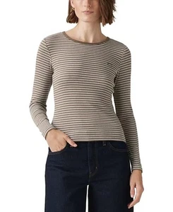 Levi's SADDLE STRIPE IVY GREEN Women's Hayes Long-Sleeve T-Shirt, US Medium - Picture 1 of 2