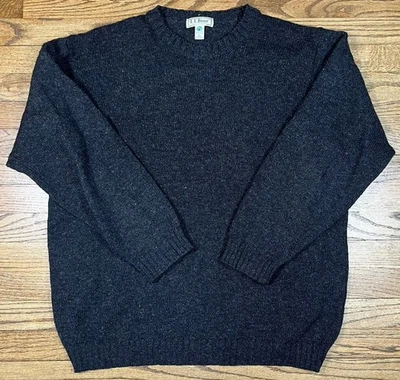 Vintage LL Bean Sweater Mens Sz Large Black Gray Pure New 100 % Wool Shetland  - Image 1 of 3