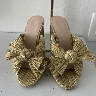 令人惊叹! Loeffler Randall 金色打褶蝴蝶结派对高跟鞋穆勒鞋尺寸小号   — 第 1/4 张图片