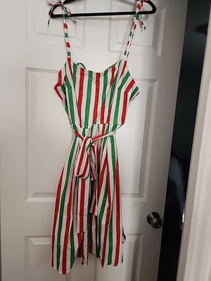 Spaghetti Tie Strap Belted Holiday Striped Midi Dress Size 2xl New W/out Tags - Image 1 of 4