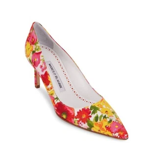 Zapatos de salón Manolo Blahnik para mujer Bb amarillo estampado floral punta talla 36,5 - Imagen 1 de 8