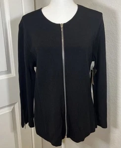 Jones New York Black Zip Jacket XL | Pleated Stretch Moto Style Quiet Luxury - Picture 1 of 23