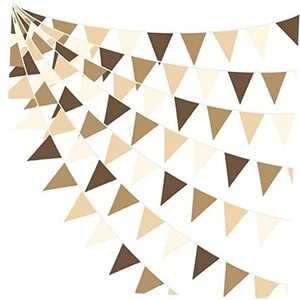 32Ft Brown Party Decorations Brown Pennant Banner Fabric Triangle Flag Bunting - Picture 1 of 8