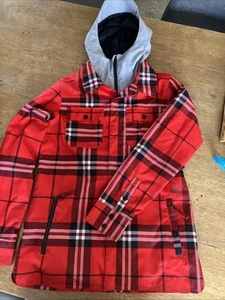 Volcom Red Plaid Hooded Snowboarding Winter Coat Women’s Medium - Picture 1 of 11